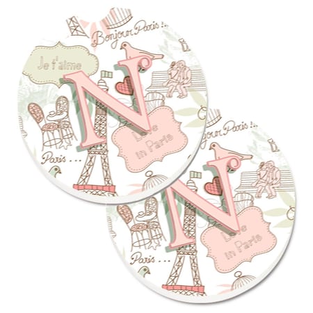 Carolines Treasures Letter N Love in Paris Pink Cup Holder Car Coaster, PK2 CJ2002-NCARC